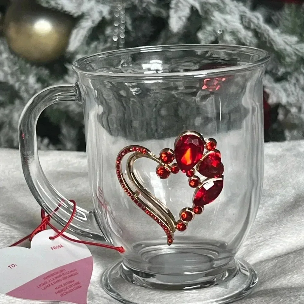 **Radiant Red Gemstone Heart Glass Mug – 15 oz** - Picture 6 of 7